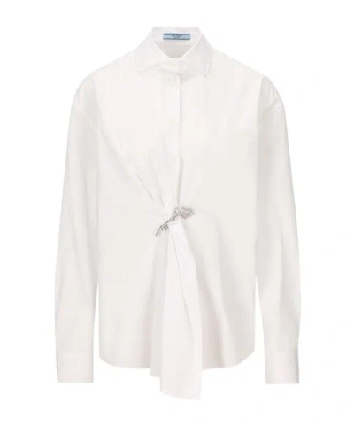 PRADA PRADA GATHERED BUTTON-UP POPLIN SHIRT