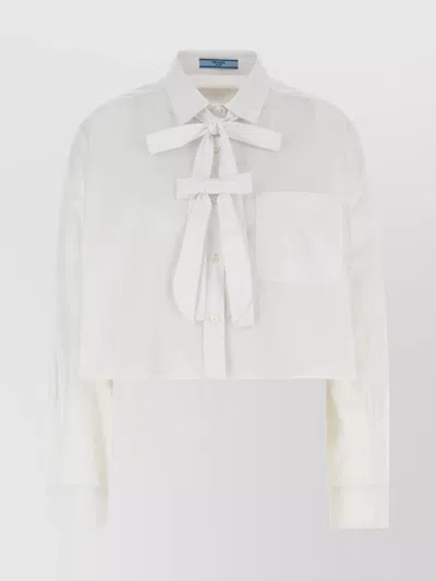 Prada Poplin Shirt With Bow Detail And Chest Pocket In White