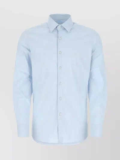 Prada Poplin Shirt With Long Sleeves In Blue