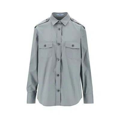 Prada Poplin Shirt With Utility Details In Gray