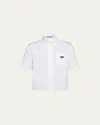 Prada Womens White Logo-plaque Cropped Cotton Shirt In Bianco
