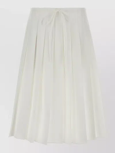 Prada Poplin Skirt Drawstring Detail Pleated Design In White