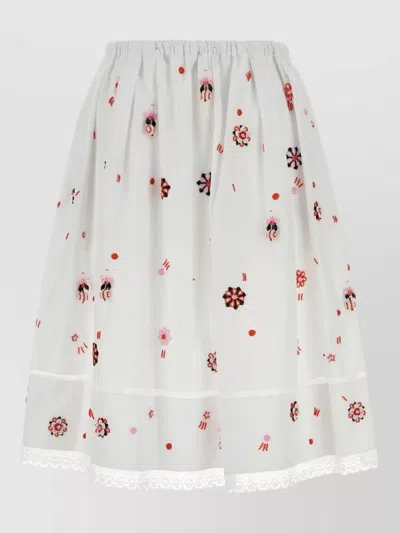 Prada Poplin Skirt Embroidered Design Floral Lace In Neutral