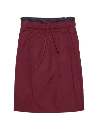 Prada Popeline Skirt Elastic Waistband Back Pockets In Burgundy