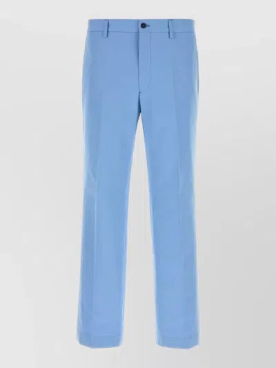 Prada Poplin Straight Leg Trousers Belt Loops Pockets In Blue