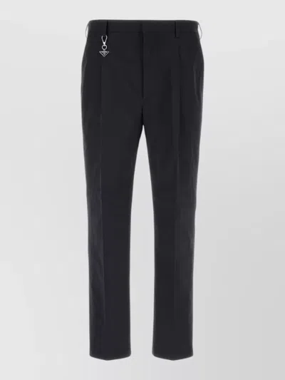 Prada Poplin Tailored Trousers Back Pockets Belt Loops In Blue