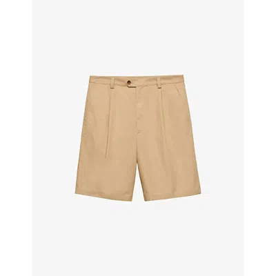 Prada Mens Neutral Poplin-textured Pleated Shell Shorts