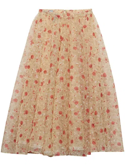 PRADA PRADA POPPY PRINT NYLONETTE SKIRT CLOTHING