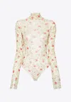 Prada Poppy Print Turtleneck Bodysuit In Cream