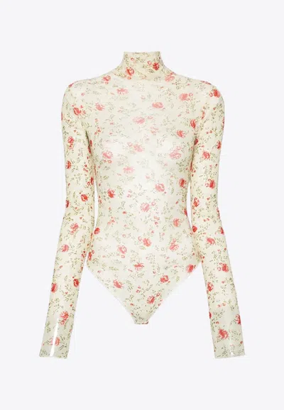 PRADA POPPY PRINT TURTLENECK BODYSUIT