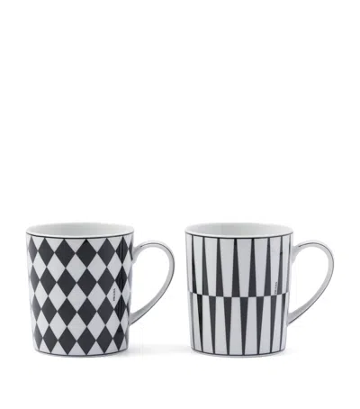 Prada Porcelain Checkerboard And Stripes Mugs In Black