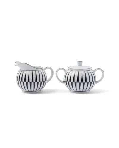 Prada Porcelain Milk Jug And Sugar Bowl Set - Stripes In White