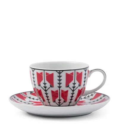 Prada Porcelain Vienna Arrows Coffe Cup And Saucer In Red