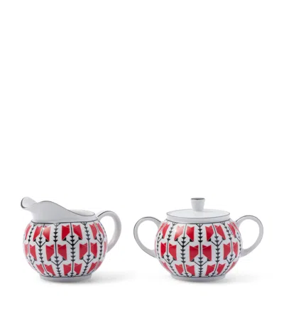 Prada Porcelain Vienna Arrows Creamer Jug And Sugar Pot Set In Red