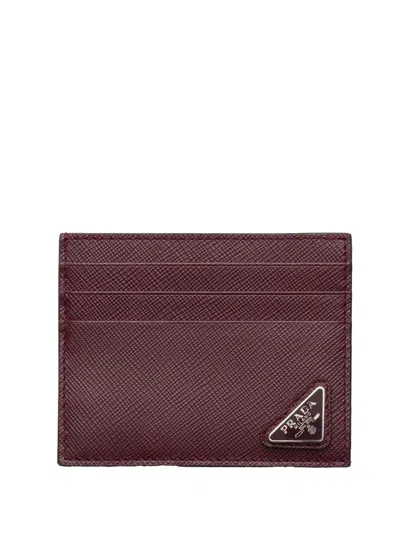 Prada Saffiano Card Holder With Central Pocket In Red