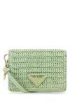 Prada Portacarte In Rafia Verde Pastello Donna
