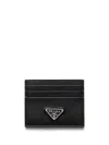 Prada Grained Leather Cardholder With Logo In Black