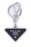 Prada Men Saffiano Leather And Metal Keychain