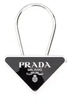 Prada Metal Key Ring Triangular Shape Engraving In Black