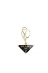 Prada Women Portachiavi Logo Triangolo Saffiano In Nero Oro