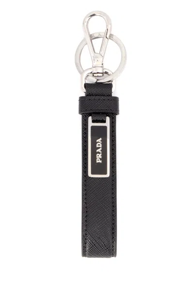 Prada Saffiano Leather Key Fob In Black