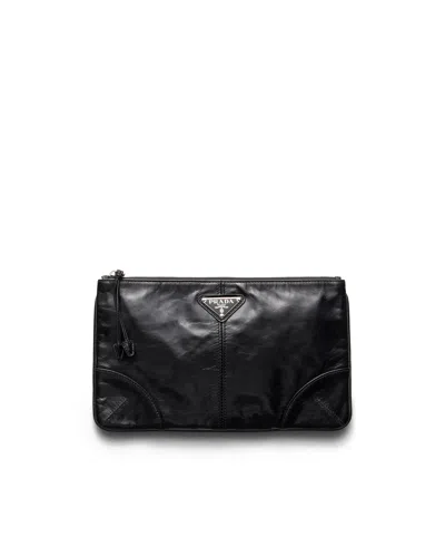Prada Pouch Aus Leder In Schwarz