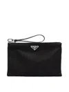 Prada Triangle Logo Re-nylon And Saffiano Leather Envelope Pouch In Black