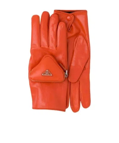 Prada Pouch-detail Logo Gloves In Red