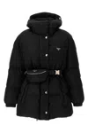 Prada Hooded Quilted Jacket Belt And Pouch In Black