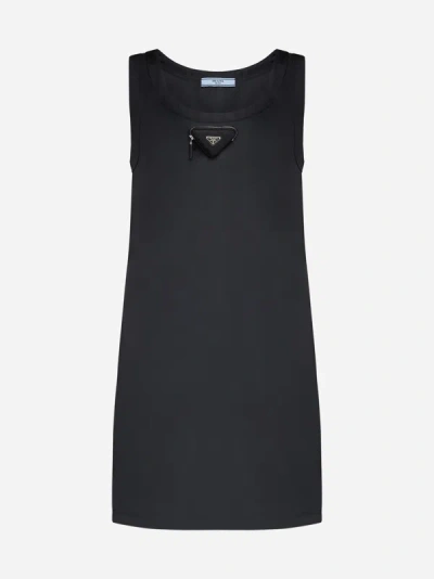 Prada Pouch Re-nylon Mini Dress In Black