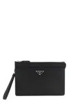 Prada Clutch Bag Leather Detachable Wrist Handle In Black