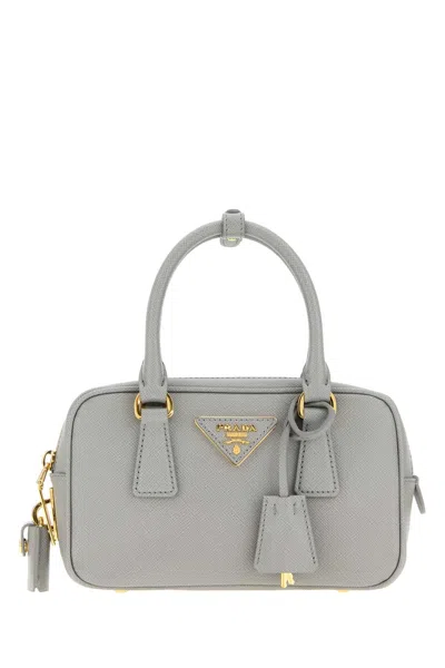 Prada Powder Blue Leather Handbag In Black