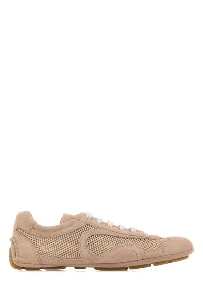 Prada Powder Pink Suede And Mesh Montecarlo Sneakers In Neutral