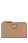 Prada Saffiano Leather Zip Card Holder In Powder