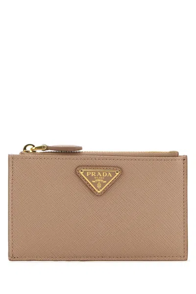 Prada Saffiano Leather Zip Card Holder In Powder