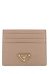 Prada Textured Leather Cardholder With Signature Logo Plaque In Brown