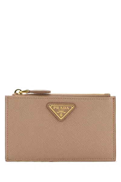 Prada Powder Pink Leather Card Holder In Cipria