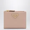 Prada Triangle Logo Saffiano Leather Zip Wallet In Brown