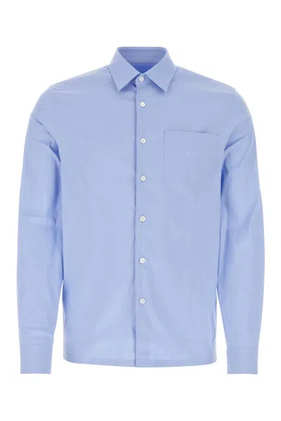 Prada Powder Poplin Popover Shirt In Blue