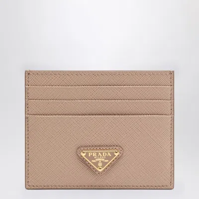 Prada Powder Saffiano Card Case In Nude