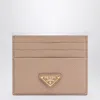 Prada Powder Pink Leather Card Holder In Brown