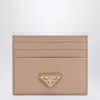 Prada Powder Pink Leather Card Holder In Brown