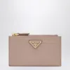 Prada Powder Saffiano Zipped Card Case In Pink