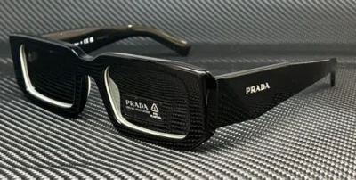 Pre-owned Prada Pr 06ys 09q5s0 Black White Grey Men's 53 Mm Sunglasses In Gray