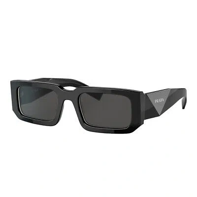 Pre-owned Prada Pr 06ys 09q5s0 Black/white Plastic Rectangle Sunglasses Grey Lens In Gray