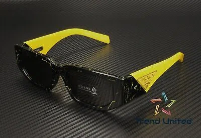 Pre-owned Prada Pr 09zs 19d5s0 Black Yellow Marble Dark Grey 54 Mm Men's Sunglasses In Gray