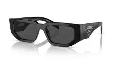 Pre-owned Prada Pr 09zs 1ab5s0 Black Silver Logo Dark Grey Lens Sunglasses Authentic In Gray
