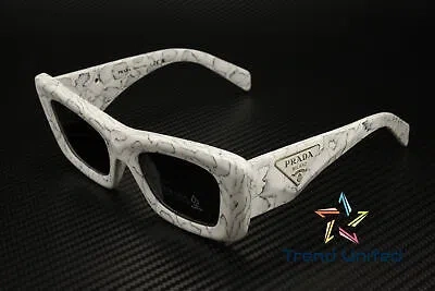 Pre-owned Prada Pr 13zs 17d5s0 Matte White Marble Dark Grey 50 Mm Women's Sunglasses In Gray