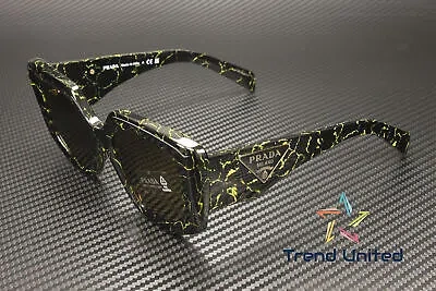 Pre-owned Prada Pr 14zs 19d01t Black Yellow Marble Dark Brown 50 Mm Women's Sunglasses