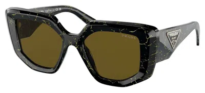 Pre-owned Prada Pr 14zs Black Yellow Marble/dark Brown (19d-01t) Sunglasses